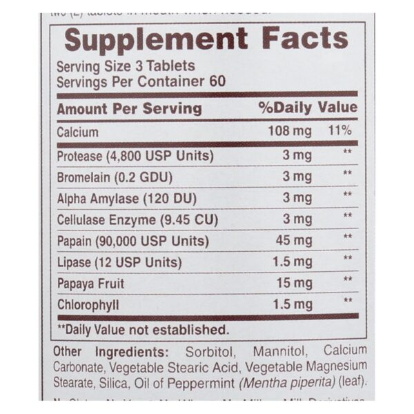 American Health - Super Papaya Enzyme Plus Chewable - 180 Chewable Tablets - Image 2