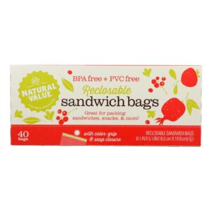 Natural Value - Sandwich Bags Reclosable - Case Of 12 - 40 Ct