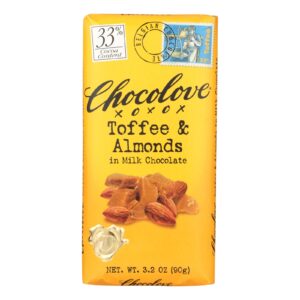 Chocolove Xoxox - Premium Chocolate Bar - Milk Chocolate - Toffee And Almonds - 3.2 Oz Bars - Case Of 12