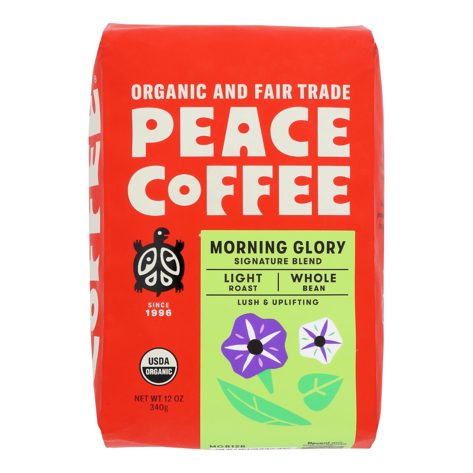 Peace Coffee - Coffee Organic Whole Bean Morning Glory - Case Of 6-12 Oz