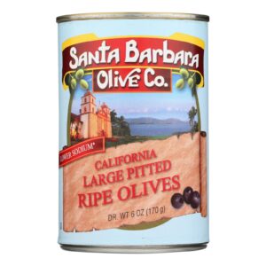 Santa Barbara Pitted Olives - Large Black - Case Of 12 - 5.75 Oz.