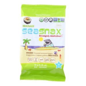 Seasnax Seaweed Snax - Organic - Wasabi - Case Of 12 - .36 Oz