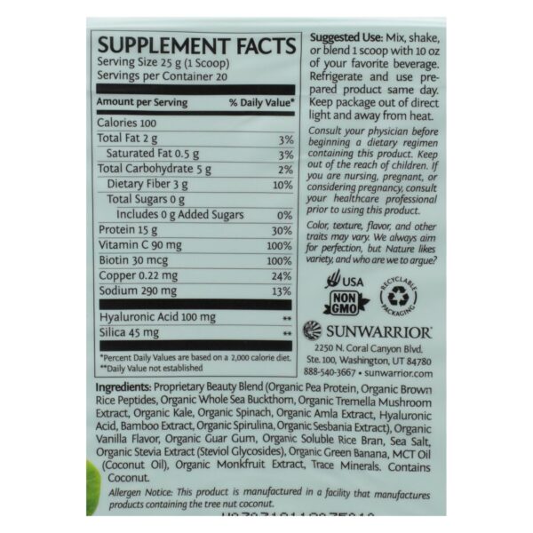Sunwarrior - Collagen Tahitian Vanilla - 1 Each - 17.6 Oz - Image 2