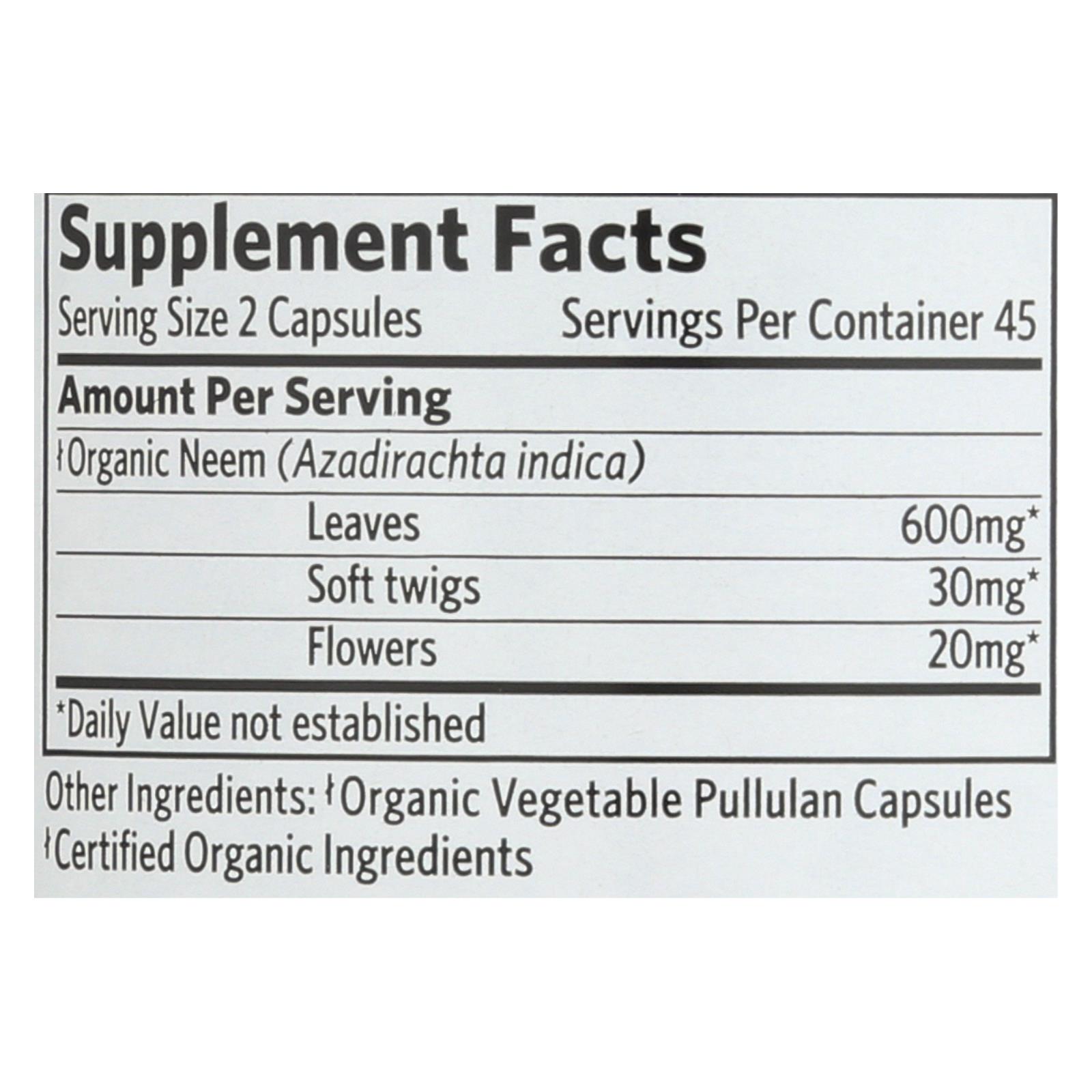 Organic India Usa Whole Herb Supplement, Neem  - 1 Each - 90 Vcap - Image 2