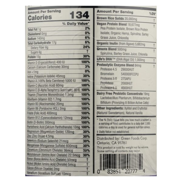 Green Foods True Vitality Plant Protein Shake In Vanilla  - 1 Each - 25.2 Oz - Image 2