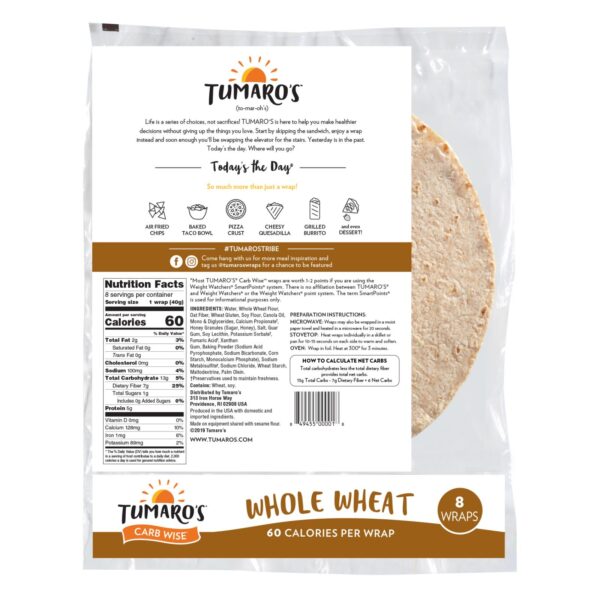 Tumaro's 8-inch Whole Wheat Carb Wise Wraps - Case Of 6 - 8 Ct - Image 2