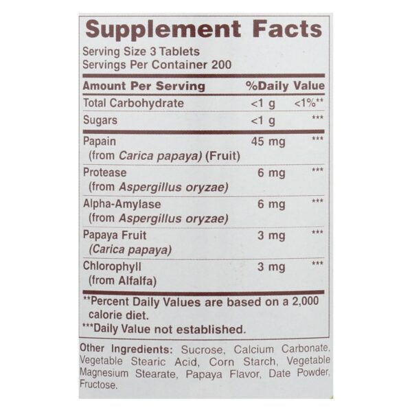 American Health - Papaya Enzyme With Chlorophyll Chewable - 600 Chewable Tablets - Image 2