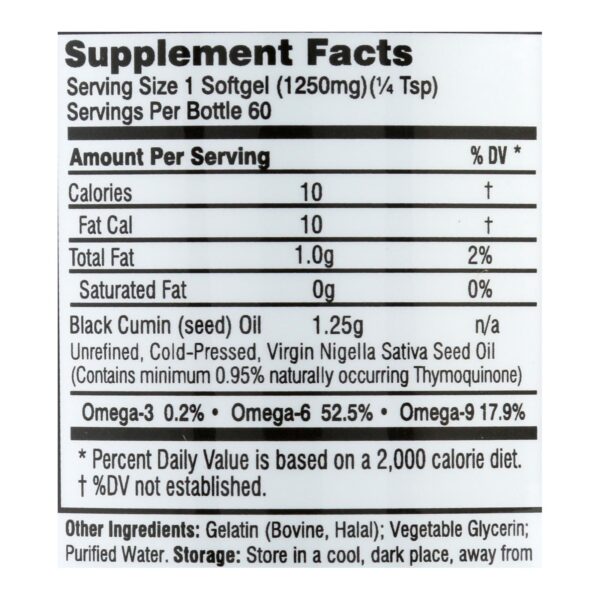Black Seed Oil - 1250 Mg - 60 Softgel Capsules - Image 2