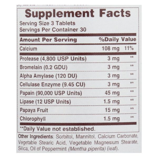 American Health - Super Papaya Enzyme Plus Chewable - 90 Chewable Tablets - Image 2