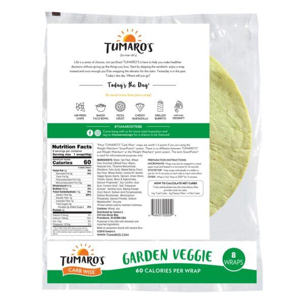 Tumaro's 8-inch Garden Veggie Carb Wise Wraps - Case Of 6 - 8 Ct - Image 2