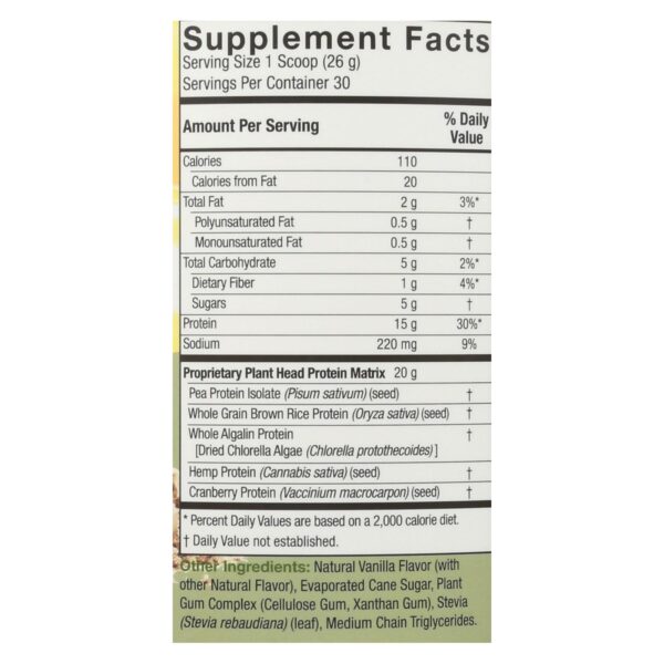 Genceutic Naturals Plant Head Protein - Vanilla - 1.65 Lb - Image 2