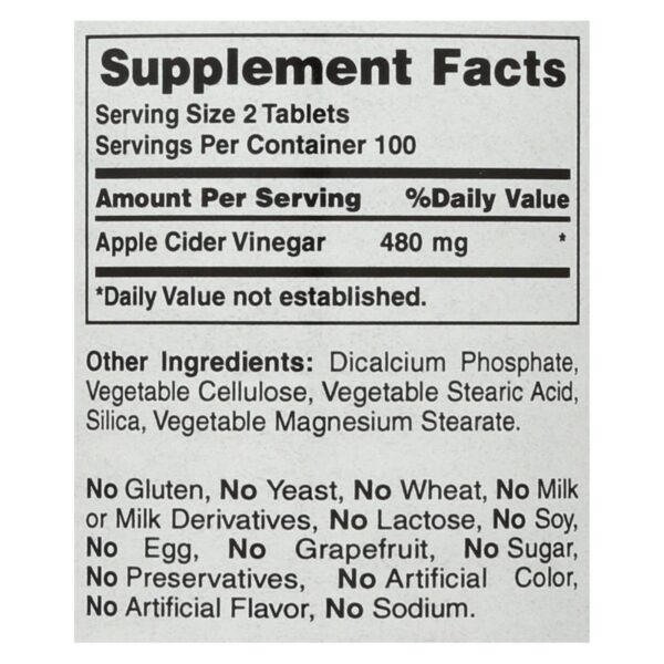 American Health - Apple Cider Vinegar - 300 Mg - 200 Tablets - Image 2