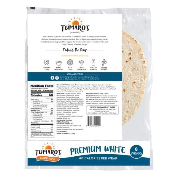 Tumaro's 8-inch Premium White Carb Wise Wraps - Case Of 6 - 8 Ct - Image 3
