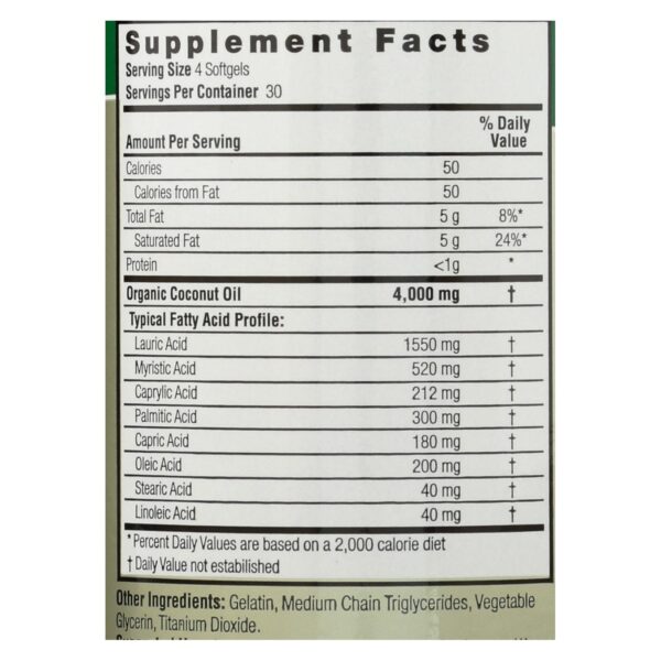 Nature's Answer - Extra Virgin Coconut Oil - 120 Softgels - Image 2